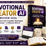 Devotional Creator AI review featuring an AI-powered toolkit for creating devotional books, prayer journals, and faith-based digital products