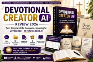 Devotional Creator AI review featuring an AI-powered toolkit for creating devotional books, prayer journals, and faith-based digital products